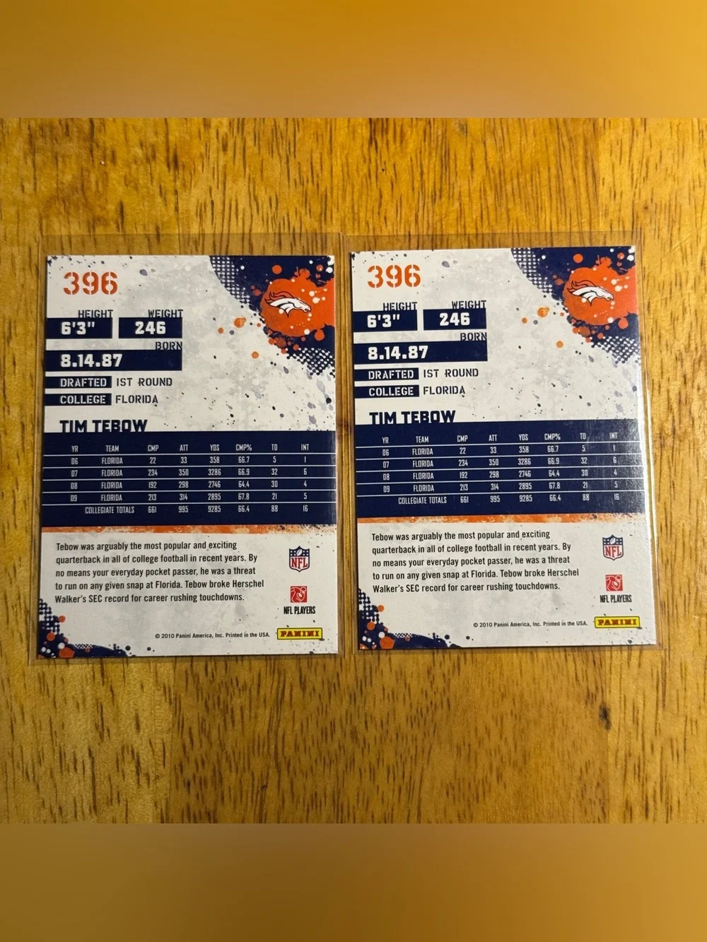Tim Tebow Rookie Cards Panini Score (lot of 2)